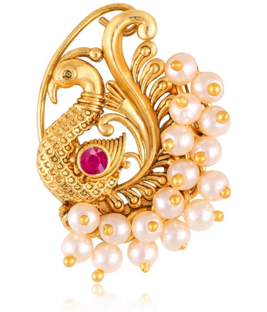 Vivastri's Premium & Elegant Peackock Styled Red Coloured Nath For Women & Girls- VIVA1134NTH-Press-Red
