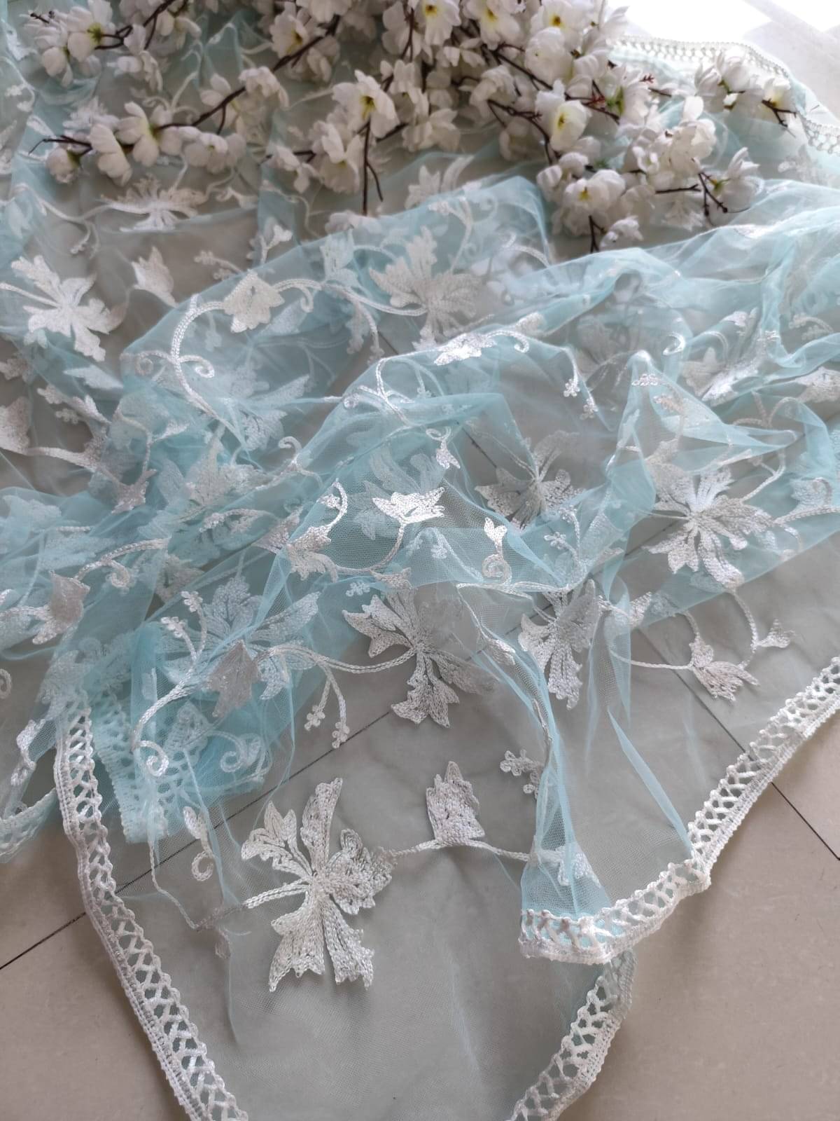 kyara group Net Embroidered Saree With Unstitched Blouse Piece ( SkyBlue ) kyara group Net Embroidered Saree With Unstitched Blouse Piece ( SkyBlue )