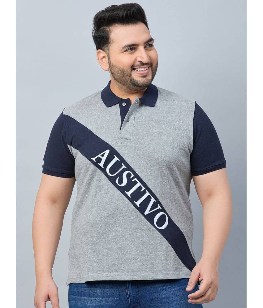     			AUSTIVO Pack of 1 Cotton Blend Regular Fit Colorblock Half Sleeves Men's Polo T Shirt ( Grey )