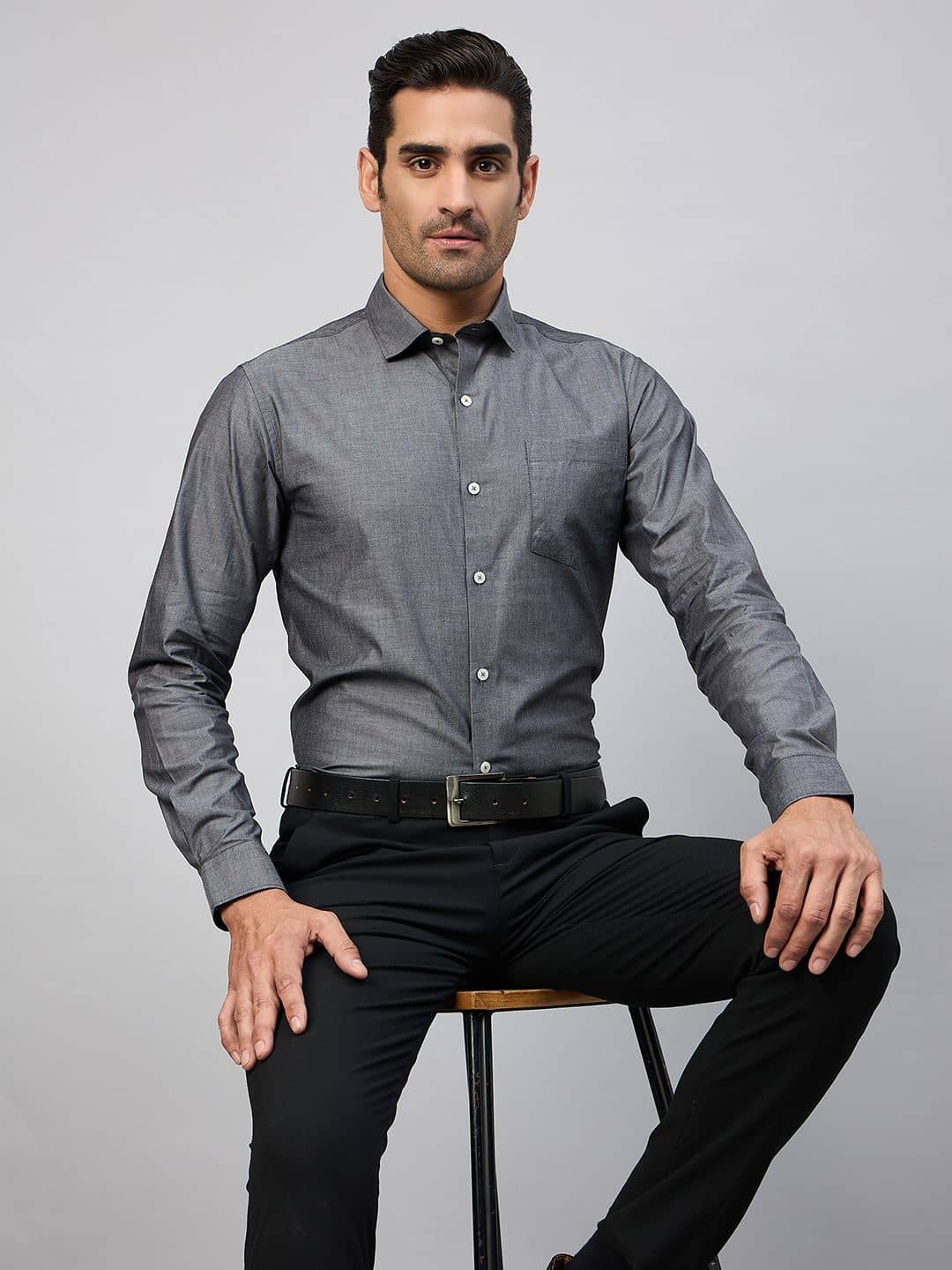 Club York Cotton Blend Regular Fit Solids Full Sleeves Men's Casual Shirt - Charcoal ( Pack of 1 )