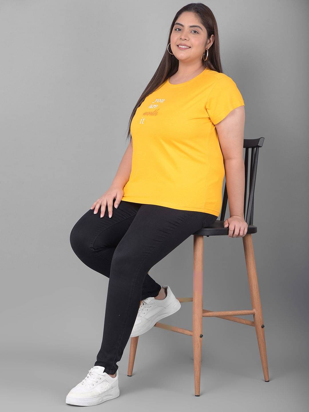     			Club York Women Cotton Blend Printed Regular Fit Round Neck T-Shirt ( Yellow )