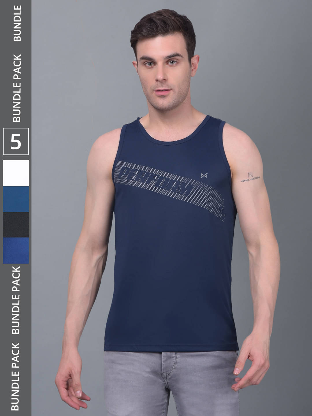     			Force NXT Pack of 5 Polyester Gym Vest For Men ( Multicolor )