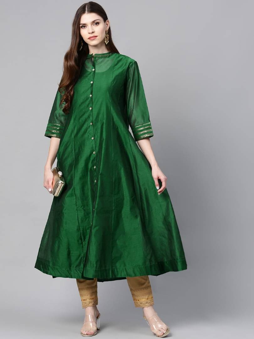 Juniper Chanderi Solid A-line Women's Kurti - Green ( Pack of 1 ) Juniper Chanderi Solid A-line Women's Kurti - Green ( Pack of 1 )