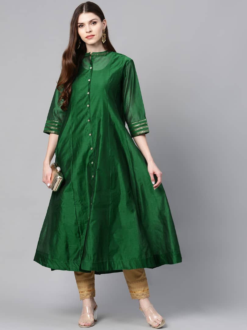 Juniper Chanderi Solid A-line Women's Kurti - Green ( Pack of 1 ) - Kurtis, Tunics | Buy online on ZillyBuy