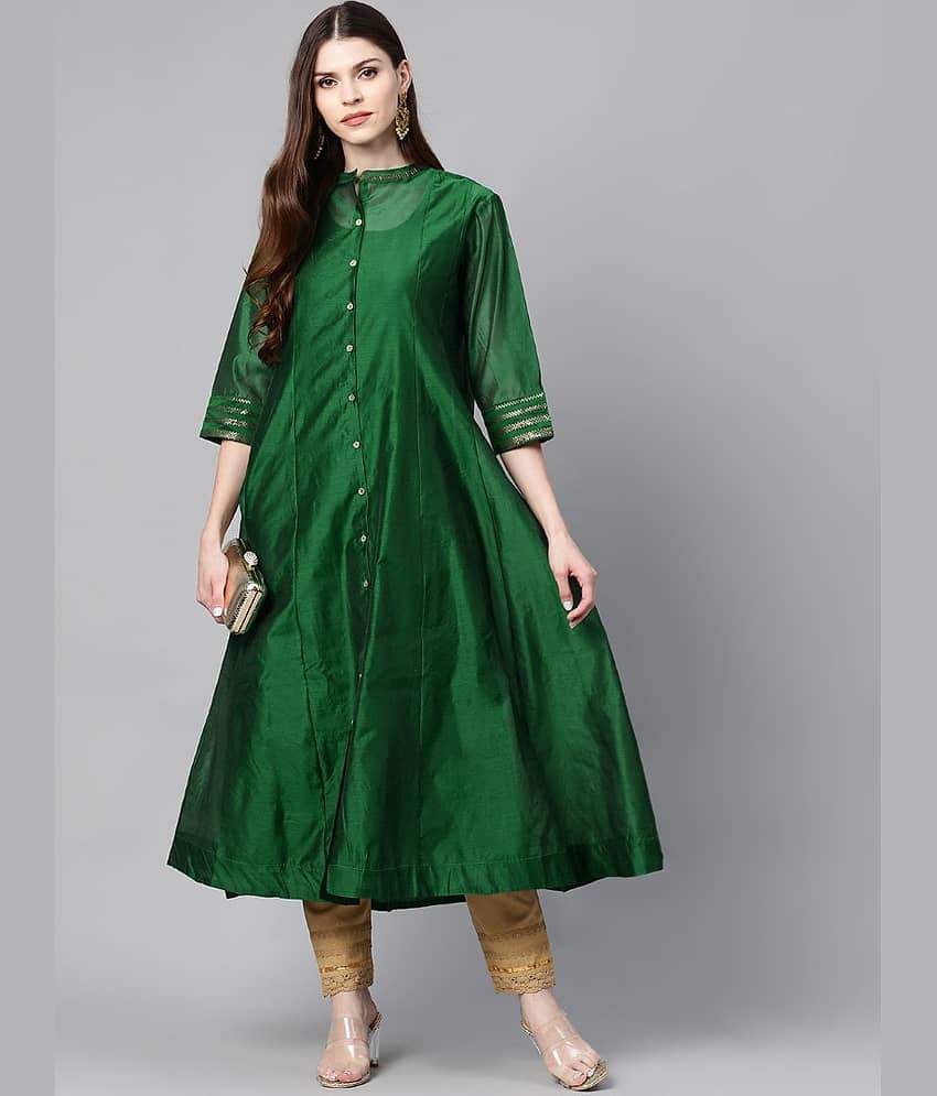 Juniper Chanderi Solid A-line Women's Kurti - Green ( Pack of 1 ) - Kurtis, Tunics | Buy online on ZillyBuy