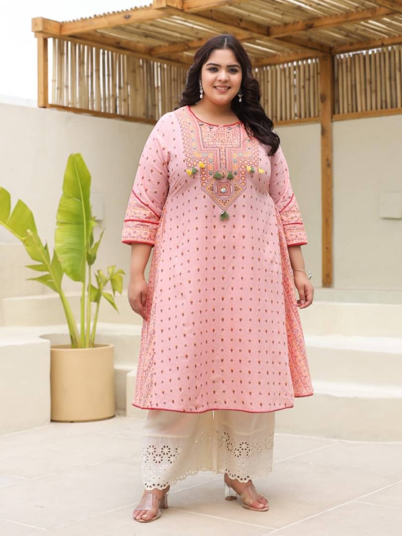     			Juniper Cotton Printed Flared Women's Kurti - Pink ( Pack of 1 )
