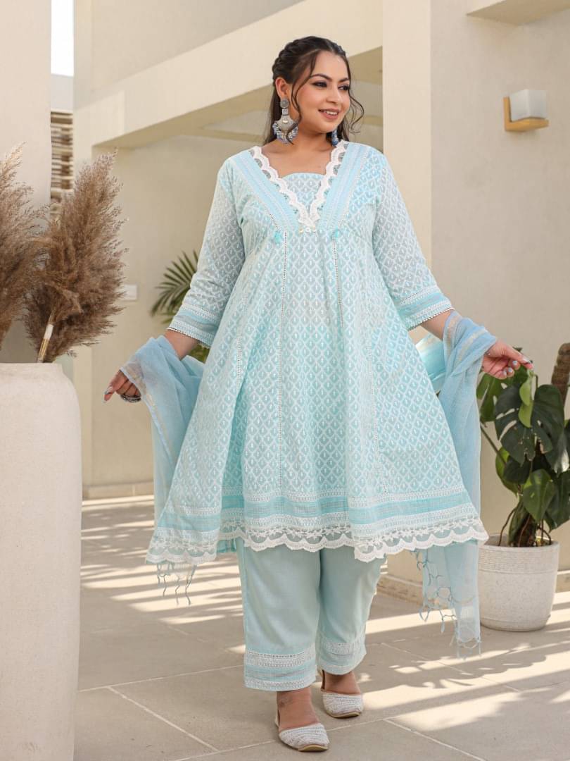 Juniper Cotton Printed Kurti With Pants Women's Stitched Salwar Suit - Blue ( Pack of 1 ) Juniper Cotton Printed Kurti With Pants Women's Stitched Salwar Suit - Blue ( Pack of 1 )