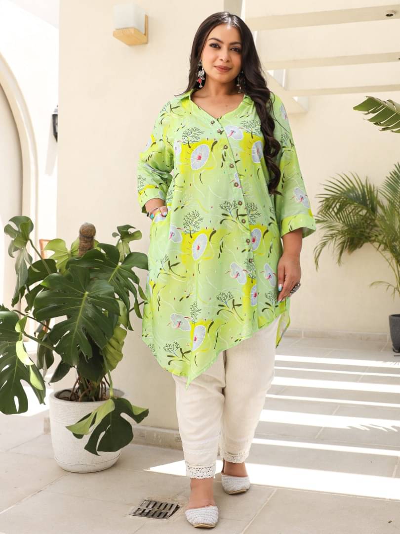 Juniper Rayon Printed Asymmetrical Women's Kurti - Lime Green ( Pack of 1 ) Juniper Rayon Printed Asymmetrical Women's Kurti - Lime Green ( Pack of 1 )