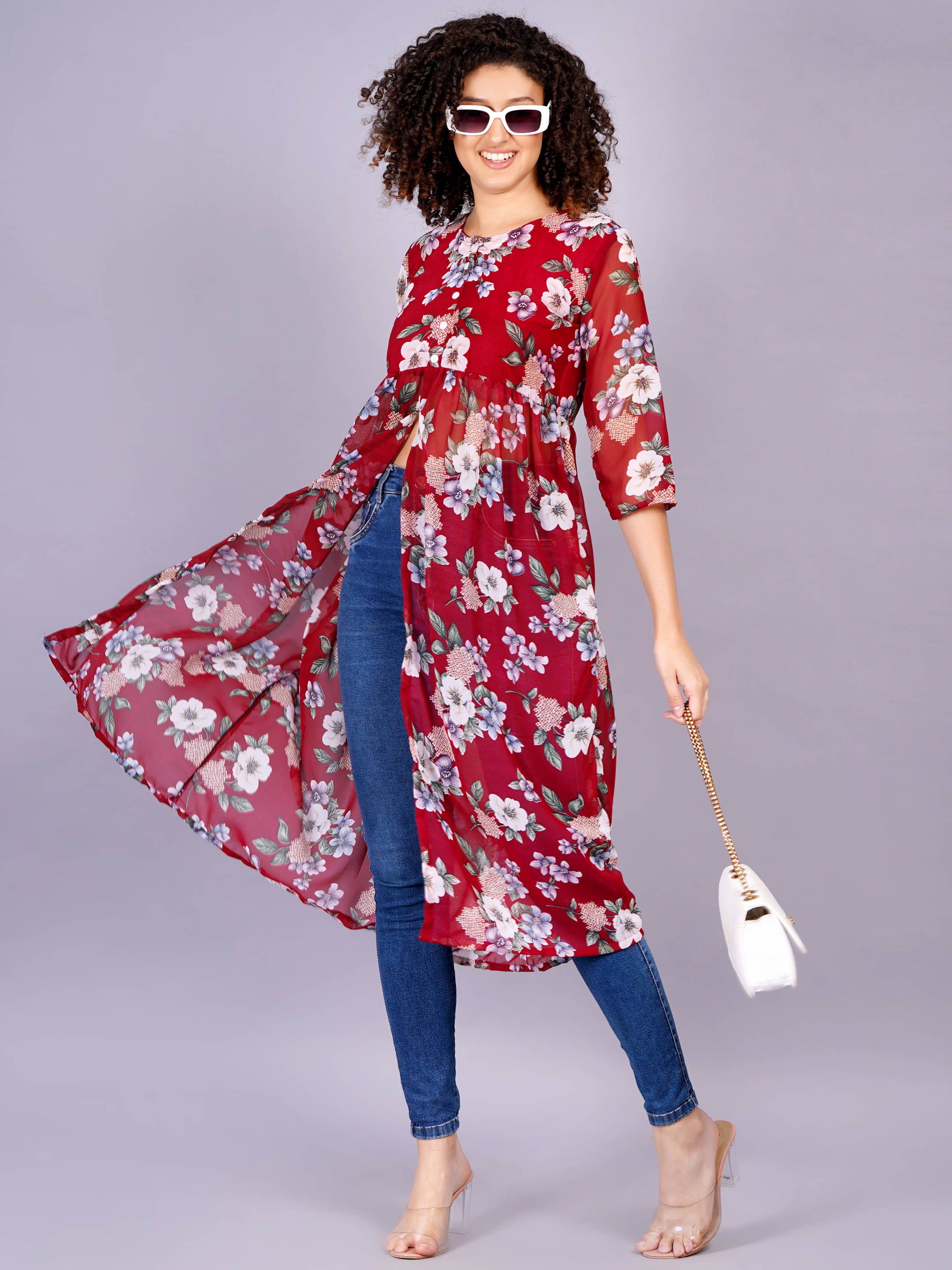 Jyoti Women Georgette Printed Fit & Flare Dress ( Red ) Jyoti Women Georgette Printed Fit & Flare Dress ( Red )