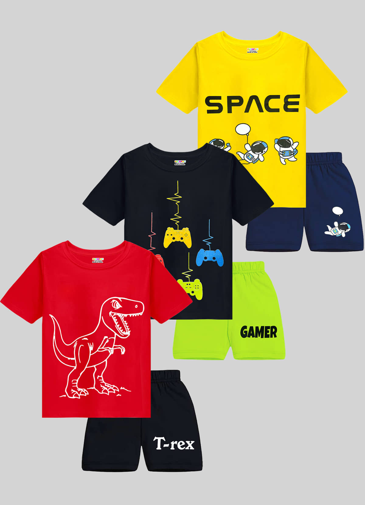 Kuchipoo Pack of 3 Boys Cotton Blend T-Shirt & Shorts Set ( Multicolor )
