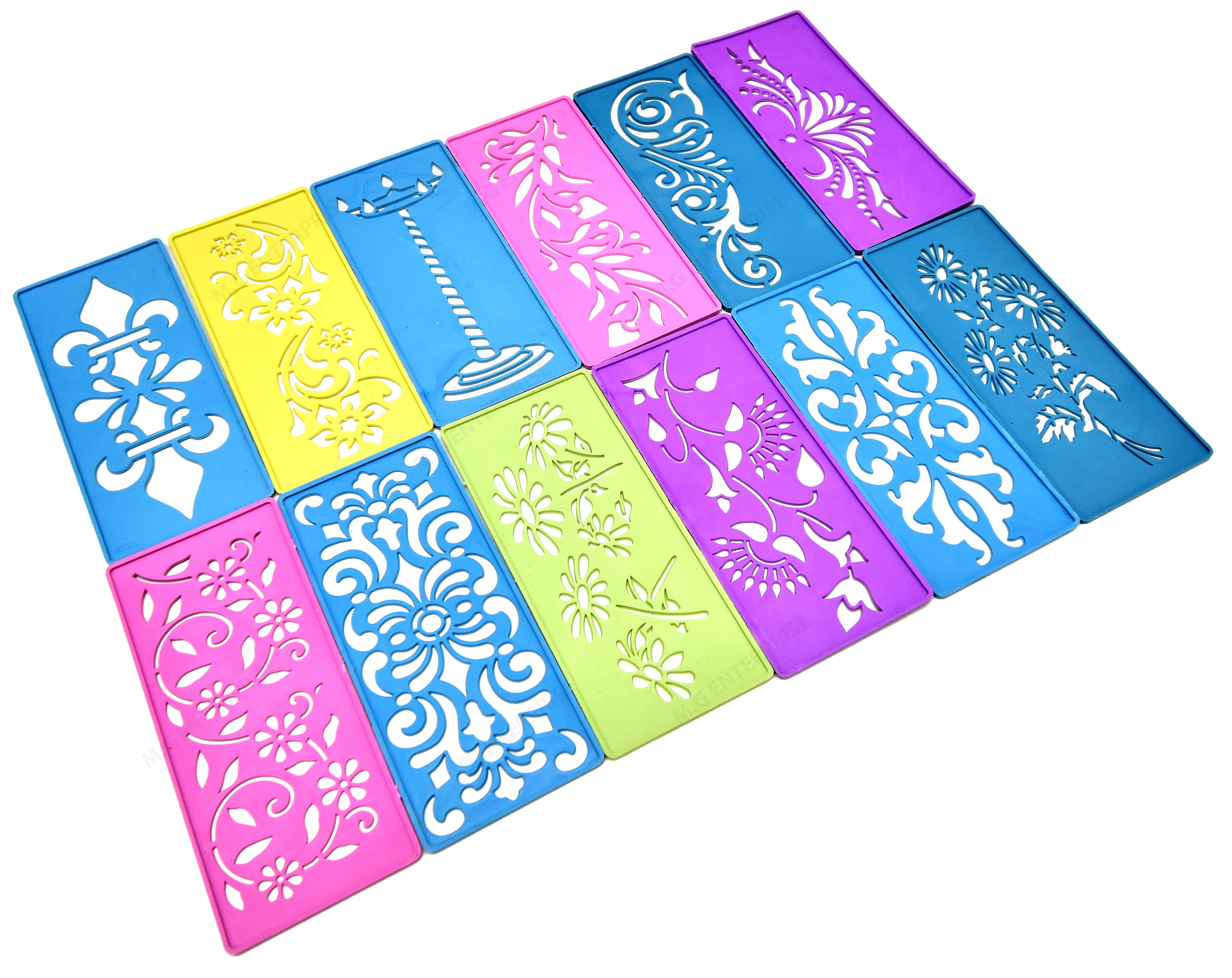 M.G ENTERPRISE DIY Plastic Rangoli Stencils For Floor and Wall PLS-F-12 Set of 12 pc (3 in x 7 in)