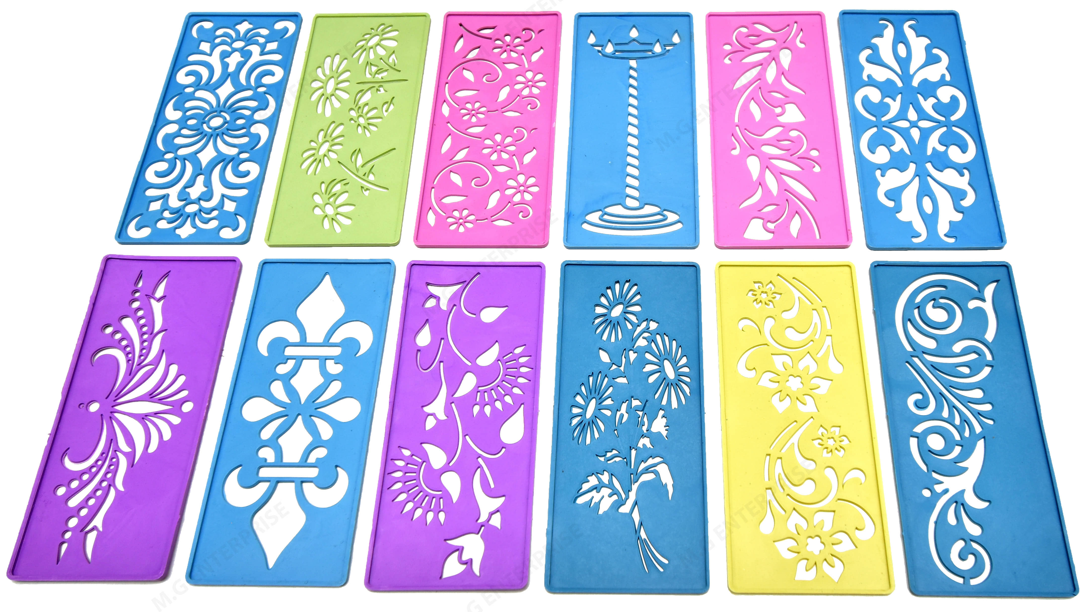 M.G ENTERPRISE DIY Plastic Rangoli Stencils For Floor and Wall PLS-H-12 Set of 12 pc (3 in x 7 in)