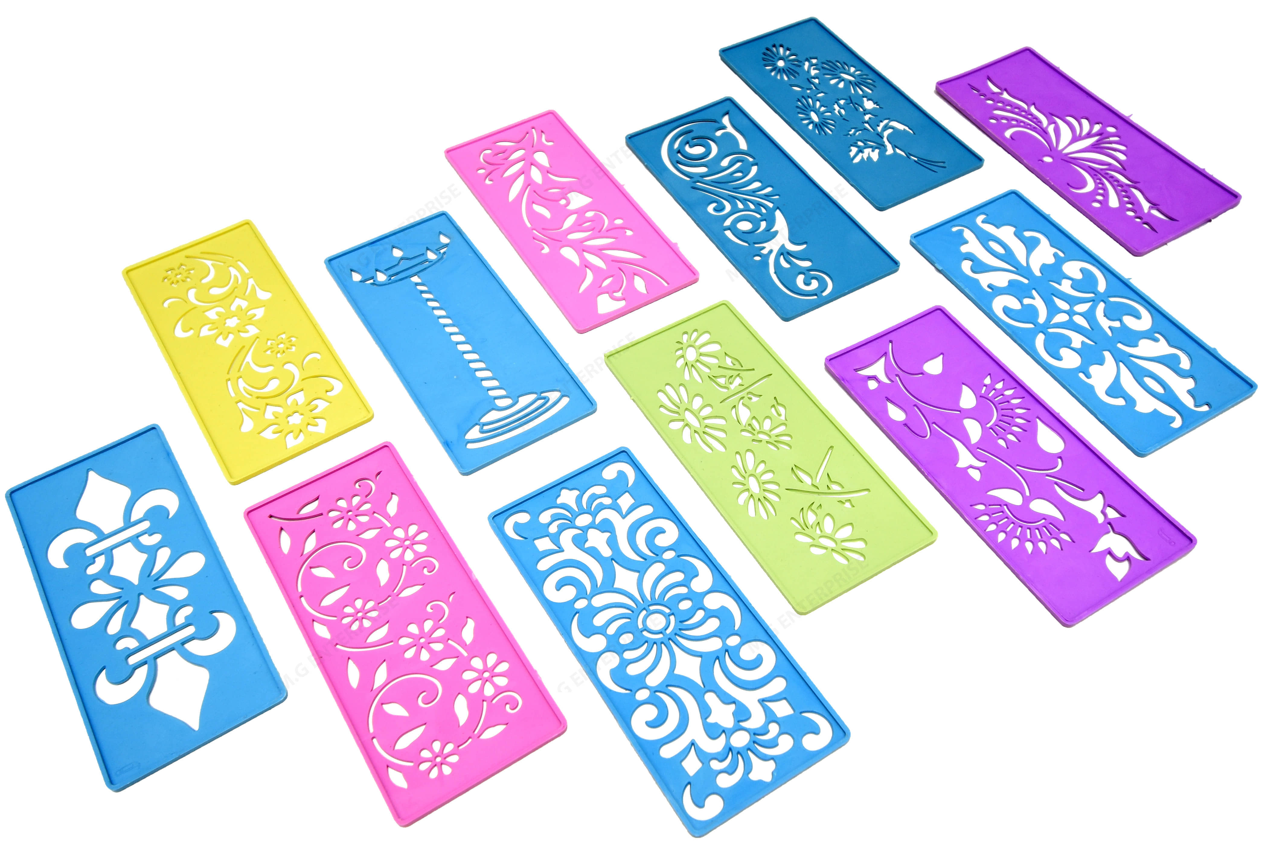 M.G ENTERPRISE DIY Plastic Rangoli Stencils For Floor and Wall PLS-D-12 Set of 12 pc (3 in x 7 in)