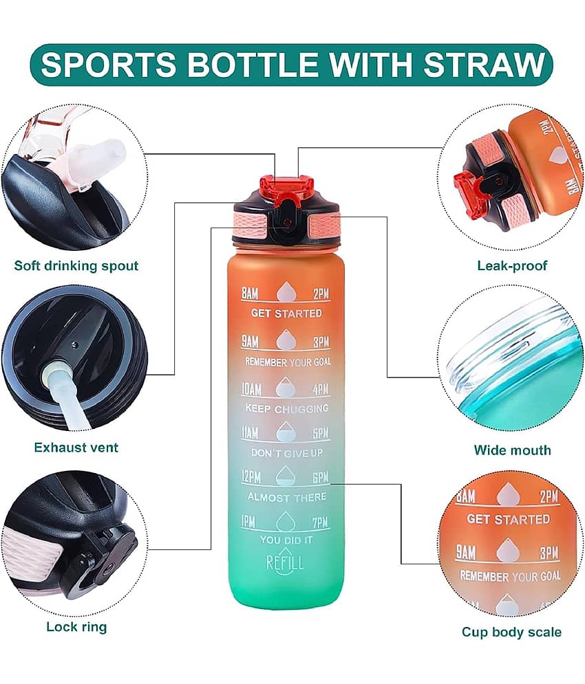 Motivational Water Bottle with Time Marker & Straw (1 Litre)- BPA Free & Leakproof Sport Bottle for Fitness, Gym, & Outdoor Daily Use (Orange) - Stationery | Buy online on ZillyBuy