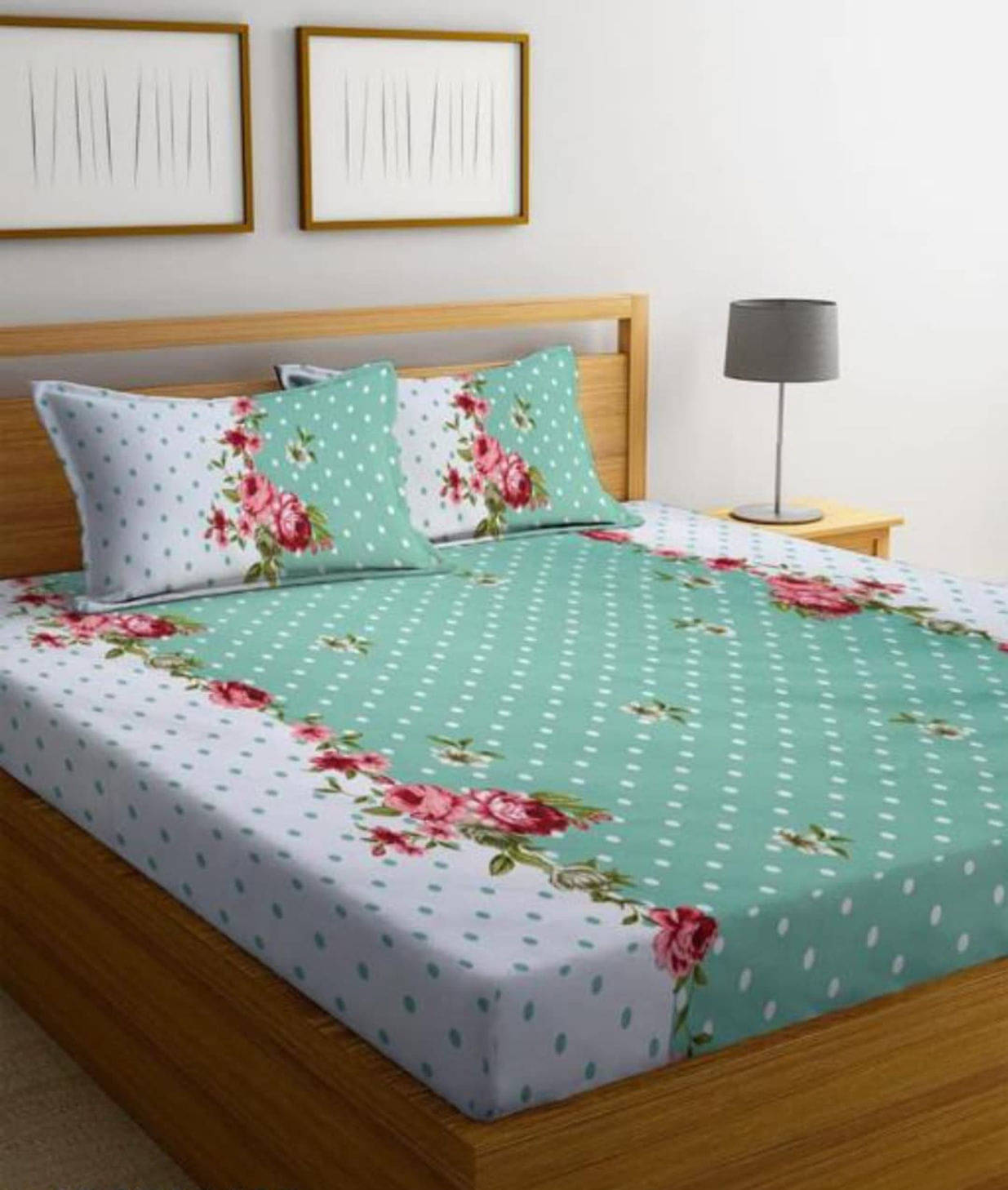 Neekshaa Glace Cotton 1 Double Bedsheet with 2 Pillow Covers ( Green ) Neekshaa Glace Cotton 1 Double Bedsheet with 2 Pillow Covers ( Green )