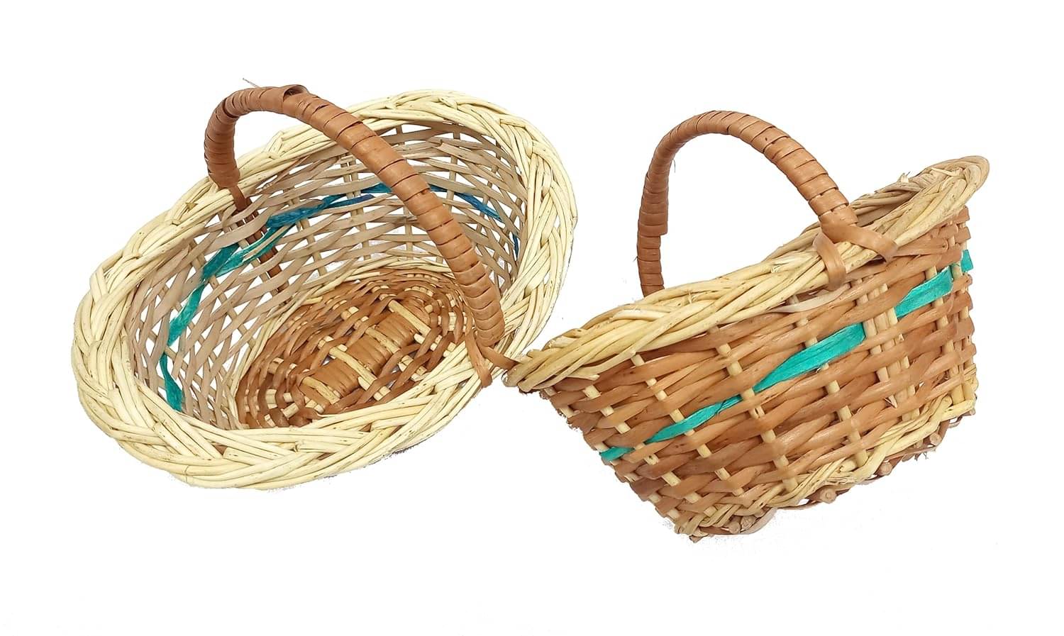     			PRANSUNITA 2 Pcs Oval Shape Small Handle Kashmir Wicker Willow Wooden -Multipurpose Storage, Flower Decoration Bamboo Pooja,Mandir Chocolate Gift hamper- Natural brown -Pack of 2 pcs- Size 7.5 x 5 x 5.5 inch (Small Badam Pala)