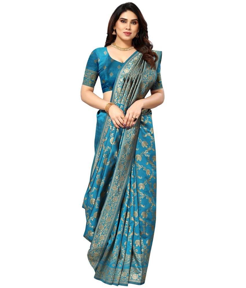 Sidhidata Banarasi Silk Self Design Saree With Unstitched Blouse Piece ( SkyBlue ) Sidhidata Banarasi Silk Self Design Saree With Unstitched Blouse Piece ( SkyBlue )
