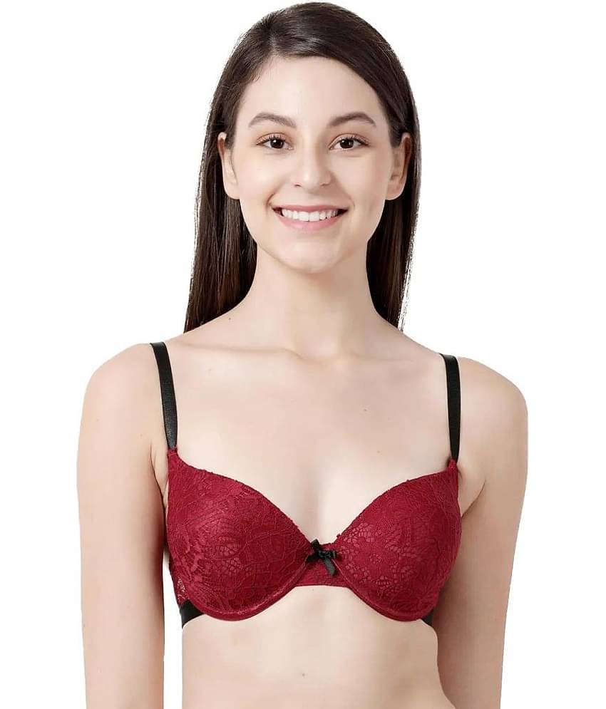 Susie Lace Women's Plunge Bra ( Red ) S002-Maroon