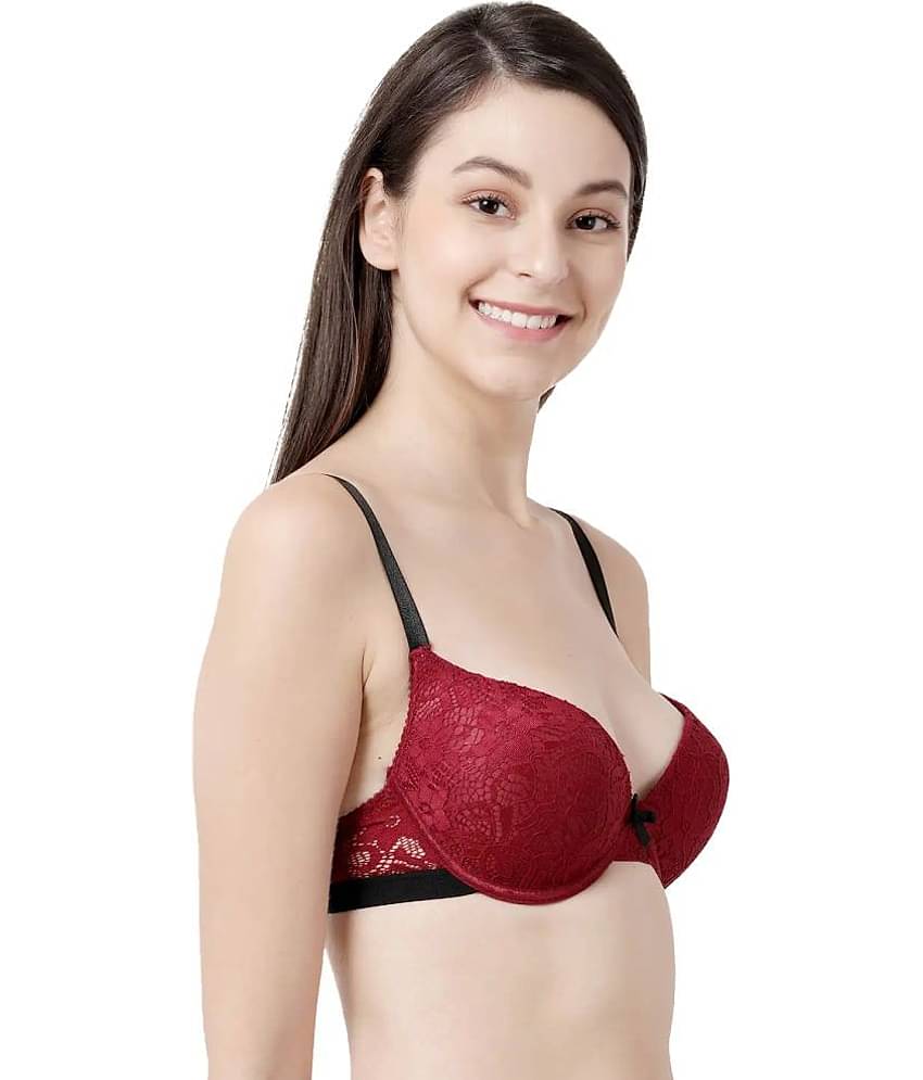 Susie Lace Women's Plunge Bra ( Red ) S002-Maroon