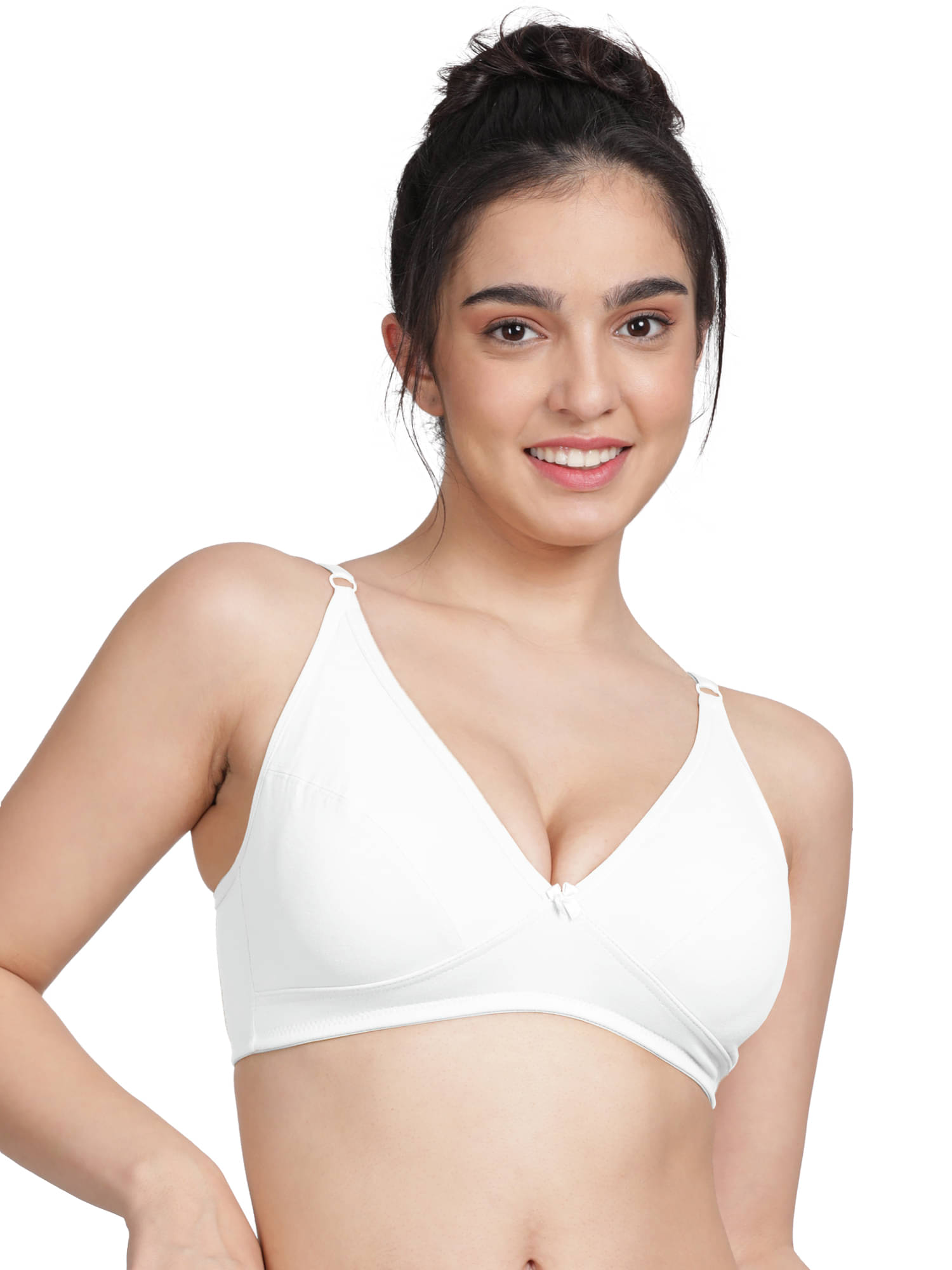 Susie Cotton Blend Women's Plunge Bra ( White ) DIP1005-White Susie Cotton Blend Women's Plunge Bra ( White ) DIP1005-White