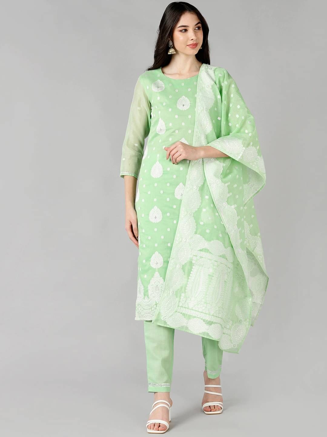 Vaamsi Chanderi Self Design Kurti With Pants Women's Stitched Salwar Suit - Green ( Pack of 1 ) Vaamsi Chanderi Self Design Kurti With Pants Women's Stitched Salwar Suit - Green ( Pack of 1 )