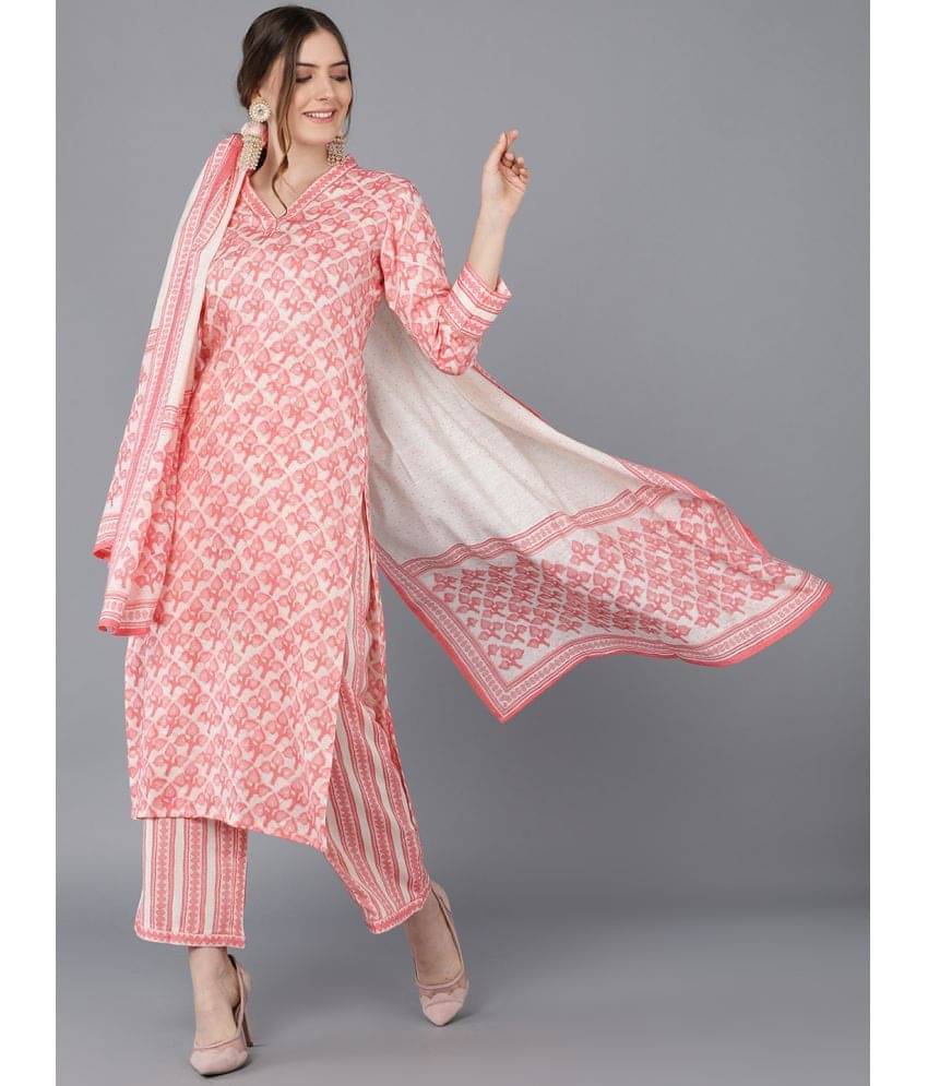 Vaamsi Cotton Blend Printed Kurti With Pants Women's Stitched Salwar Suit - Beige ( Pack of 1 ) Vaamsi Cotton Blend Printed Kurti With Pants Women's Stitched Salwar Suit - Beige ( Pack of 1 )