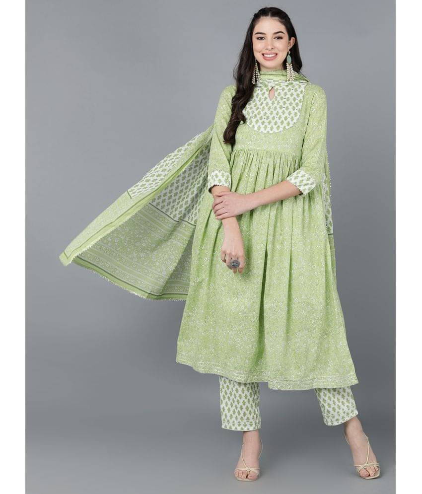 Vaamsi Cotton Printed Kurti With Pants Women's Stitched Salwar Suit - Green ( Pack of 1 ) Vaamsi Cotton Printed Kurti With Pants Women's Stitched Salwar Suit - Green ( Pack of 1 )