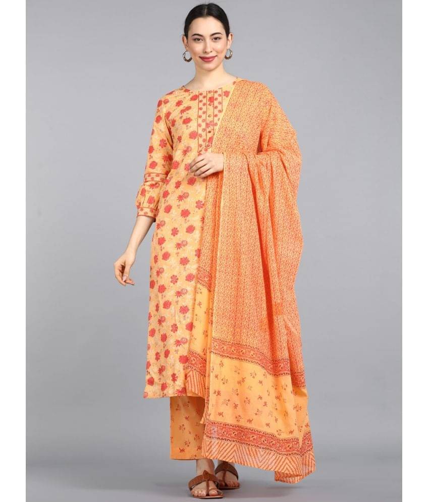 Vaamsi Cotton Printed Kurti With Pants Women's Stitched Salwar Suit - Orange ( Pack of 1 ) Vaamsi Cotton Printed Kurti With Pants Women's Stitched Salwar Suit - Orange ( Pack of 1 )