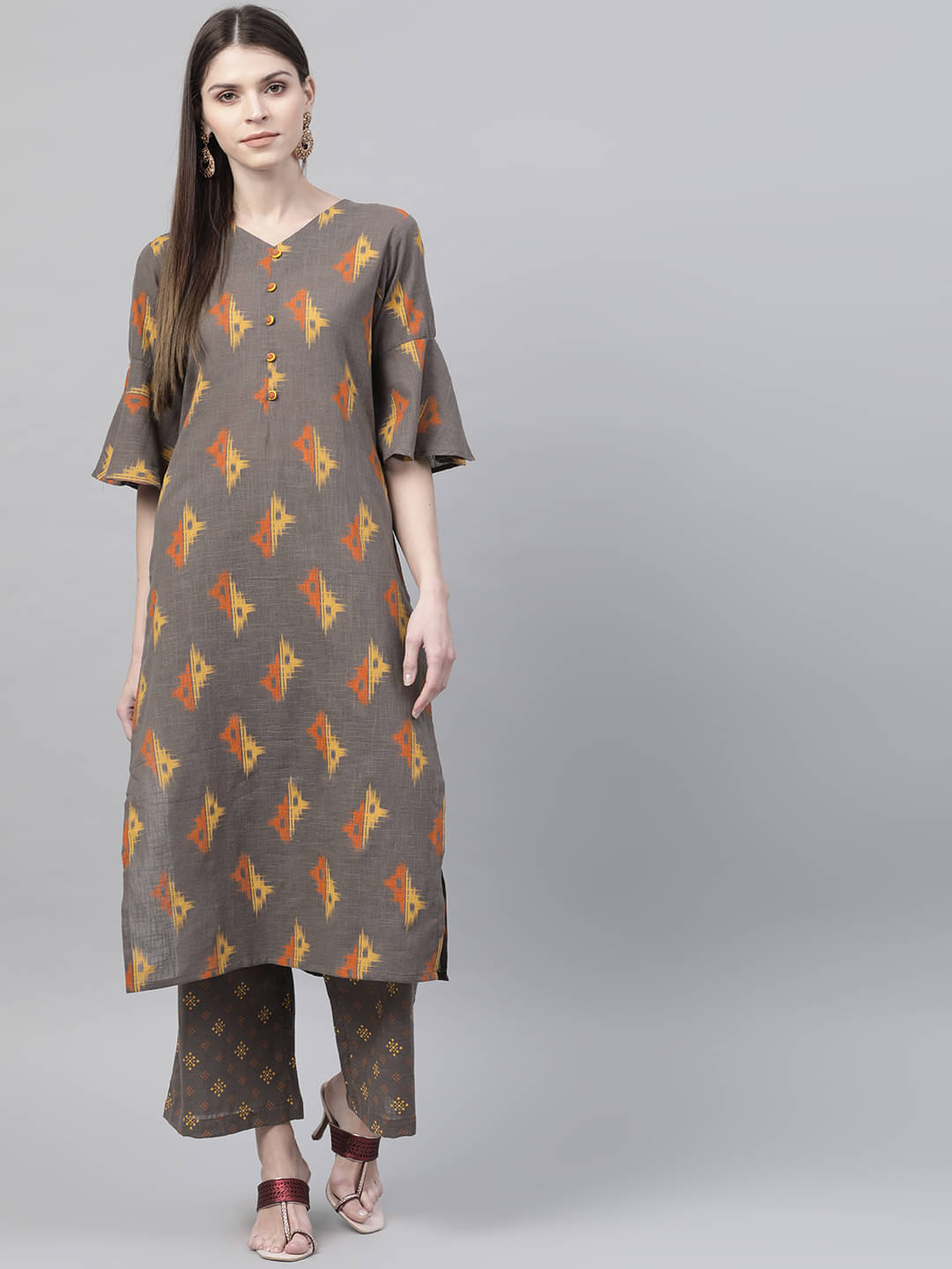 Vaamsi Cotton Printed Kurti With Palazzo Women's Stitched Salwar Suit - Brown ( Pack of 1 ) Vaamsi Cotton Printed Kurti With Palazzo Women's Stitched Salwar Suit - Brown ( Pack of 1 )