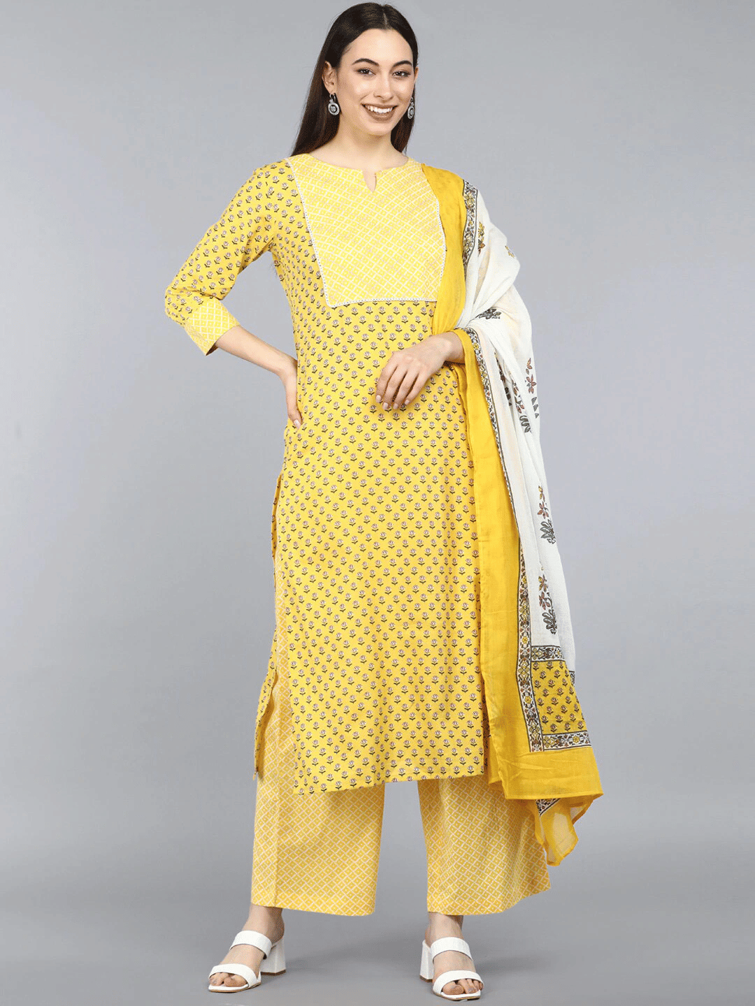     			Vaamsi Cotton Printed Kurti With Palazzo Women's Stitched Salwar Suit - Yellow ( Pack of 1 )