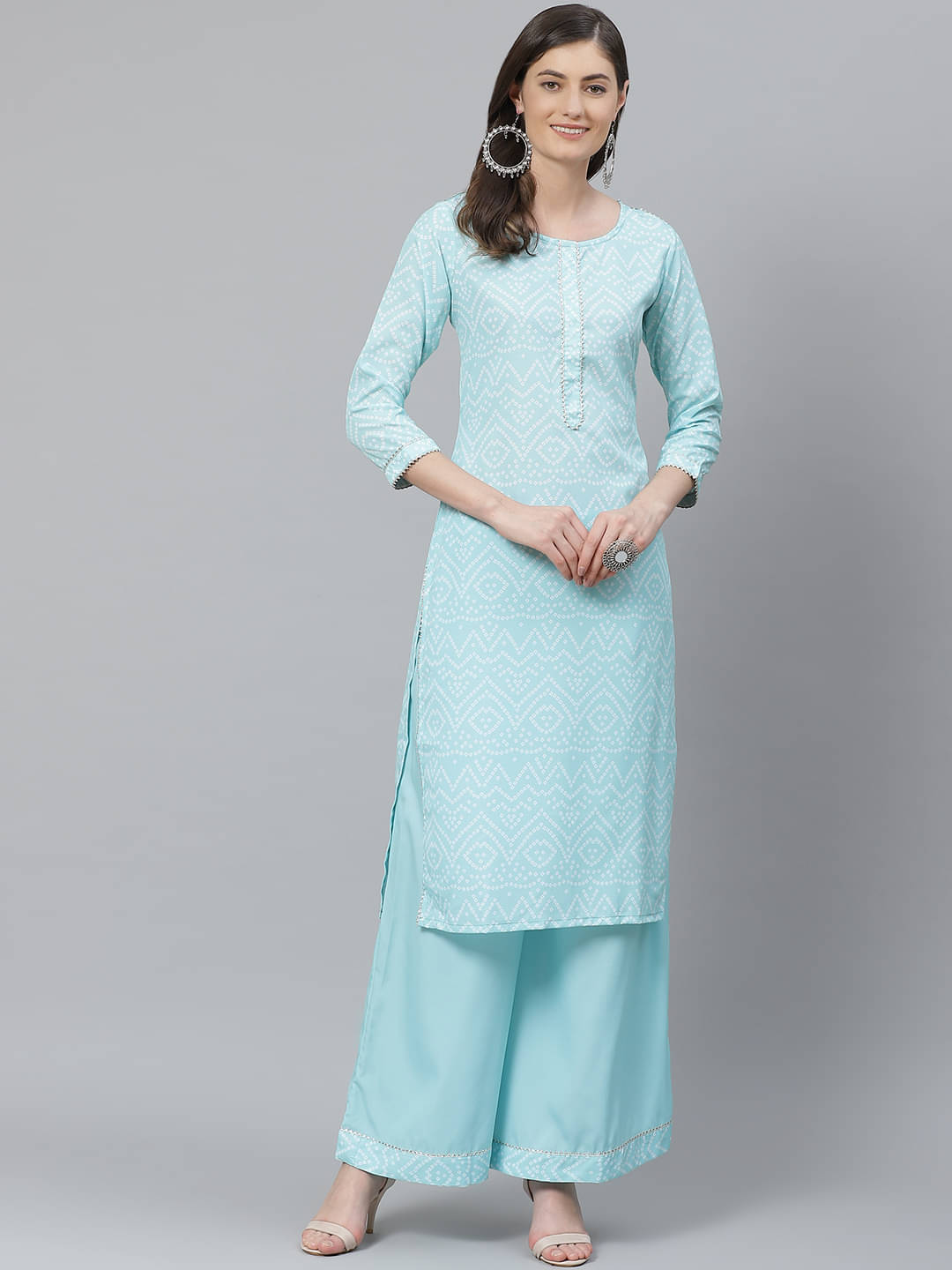     			Vaamsi Crepe Printed Kurti With Palazzo Women's Stitched Salwar Suit - Turquoise ( Pack of 1 )