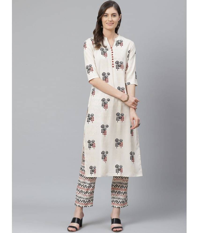 Vaamsi Crepe Printed Kurti With Pants Women's Stitched Salwar Suit - Off White ( Pack of 1 ) Vaamsi Crepe Printed Kurti With Pants Women's Stitched Salwar Suit - Off White ( Pack of 1 )