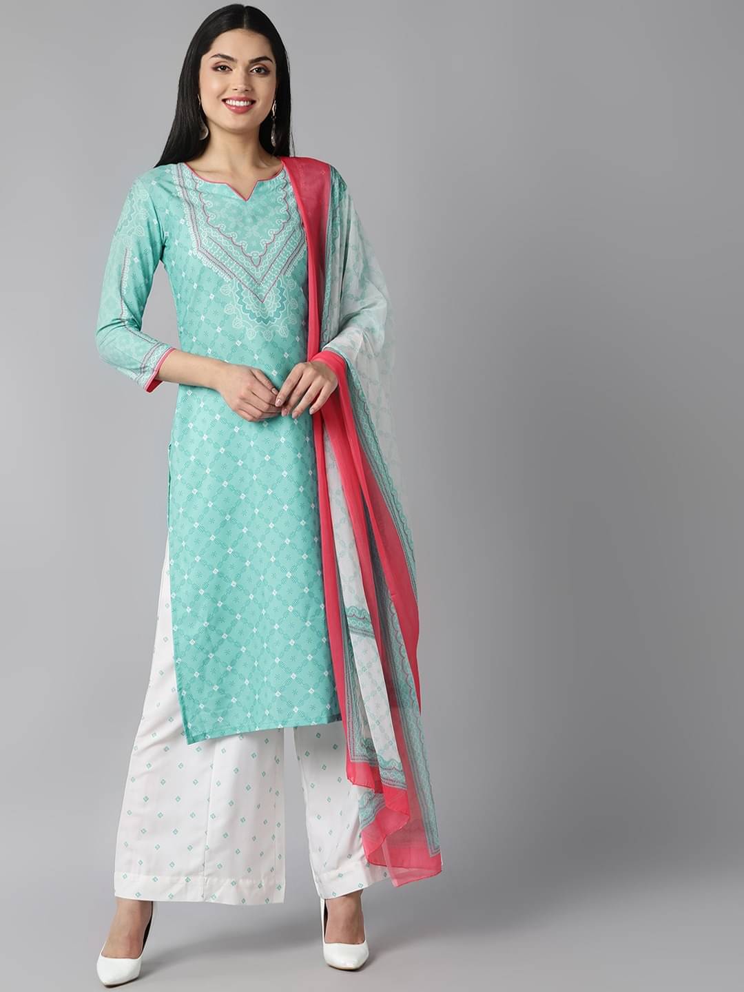 Vaamsi Polyester Printed Kurti With Palazzo Women's Stitched Salwar Suit - Sea Green ( Pack of 1 ) Vaamsi Polyester Printed Kurti With Palazzo Women's Stitched Salwar Suit - Sea Green ( Pack of 1 )