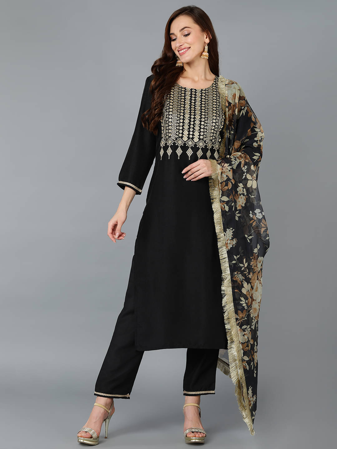Vaamsi Silk Blend Embroidered Kurti With Pants Women's Stitched Salwar Suit - Black ( Pack of 1 )     			Vaamsi Silk Blend Embroidered Kurti With Pants Women's Stitched Salwar Suit - Black ( Pack of 1 )