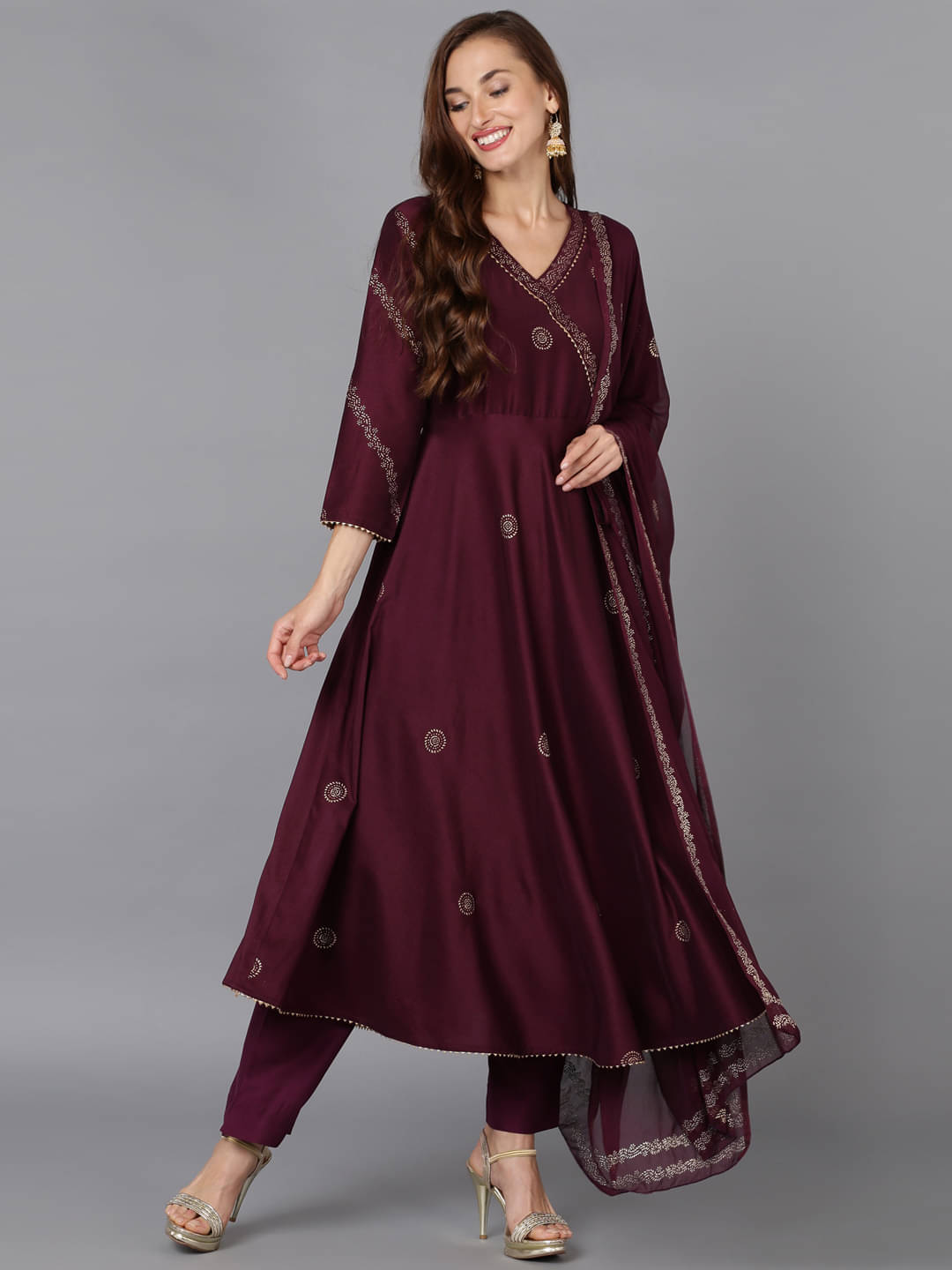 Vaamsi Silk Blend Printed Kurti With Pants Women's Stitched Salwar Suit - Burgundy ( Pack of 1 ) Vaamsi Silk Blend Printed Kurti With Pants Women's Stitched Salwar Suit - Burgundy ( Pack of 1 )