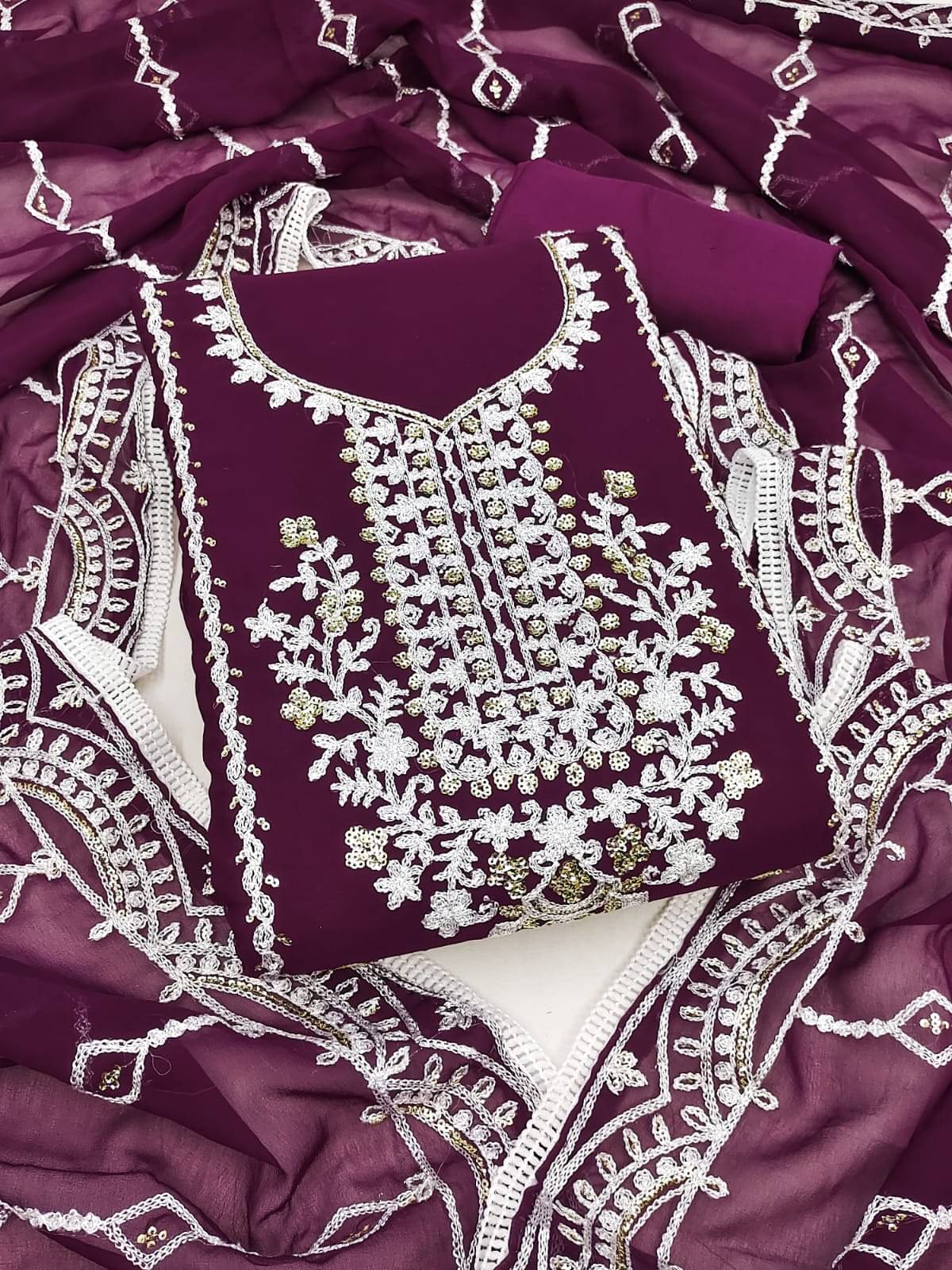 ALSHOP Unstitched Georgette Embroidered Dress Material - Wine ( Pack of 1 ) ALSHOP Unstitched Georgette Embroidered Dress Material - Wine ( Pack of 1 )
