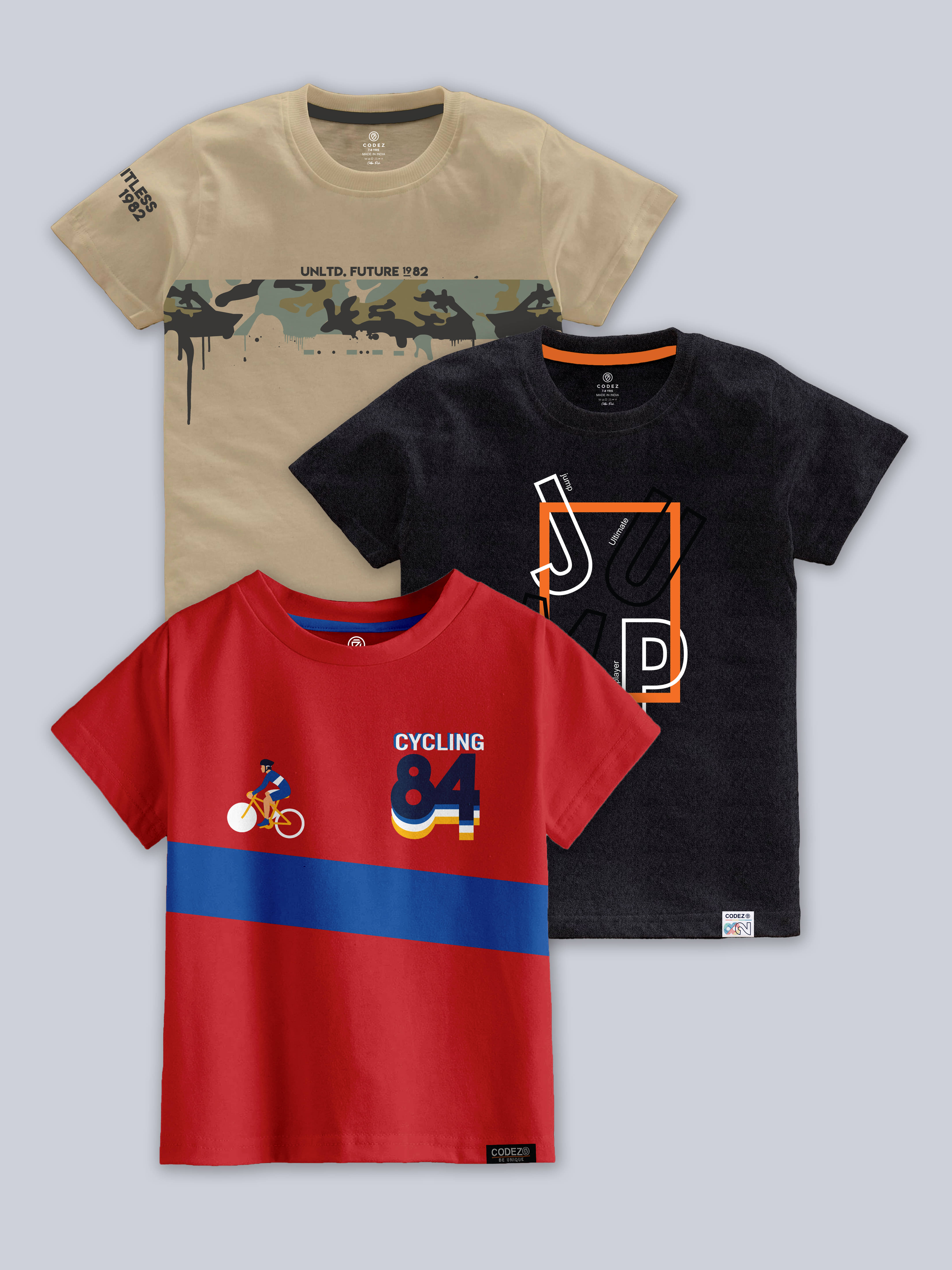     			CODEZ Pack of 3 Boys Cotton Blend T-Shirt ( Multicolor )