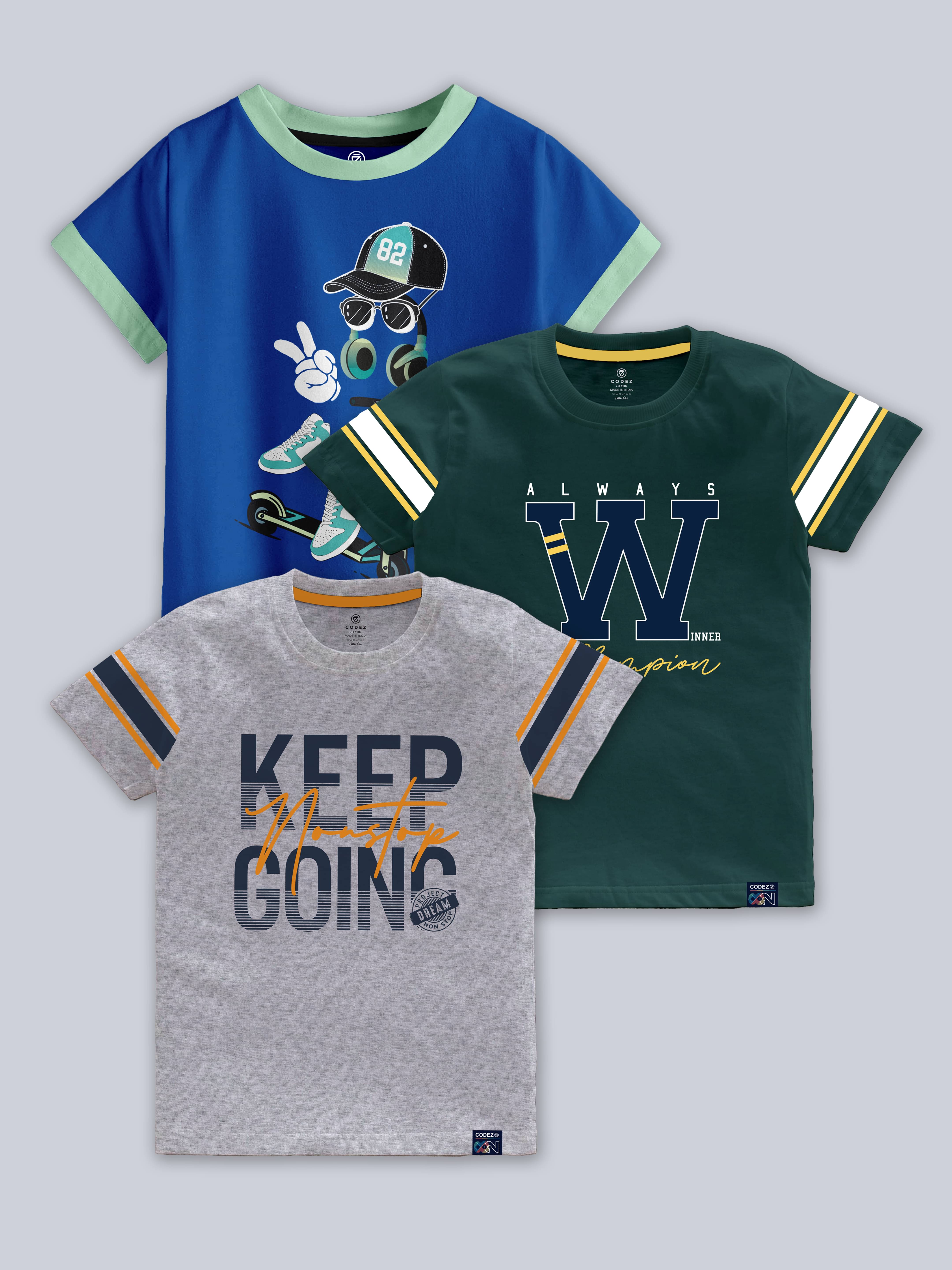     			CODEZ Pack of 3 Boys Cotton Blend T-Shirt ( Multicolor )