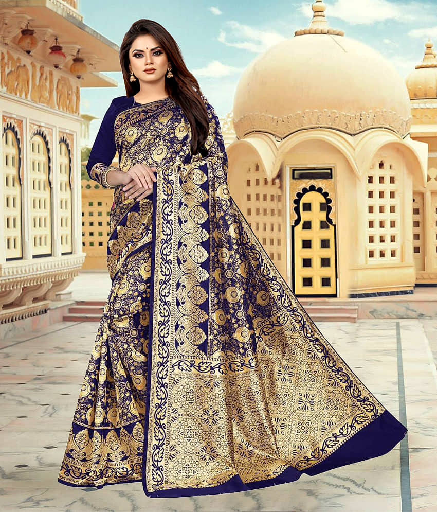 Gazal Fashions Banarasi Silk Embellished Saree With Unstitched Blouse Piece ( Multicolor ) - Sarees | Buy online on ZillyBuy