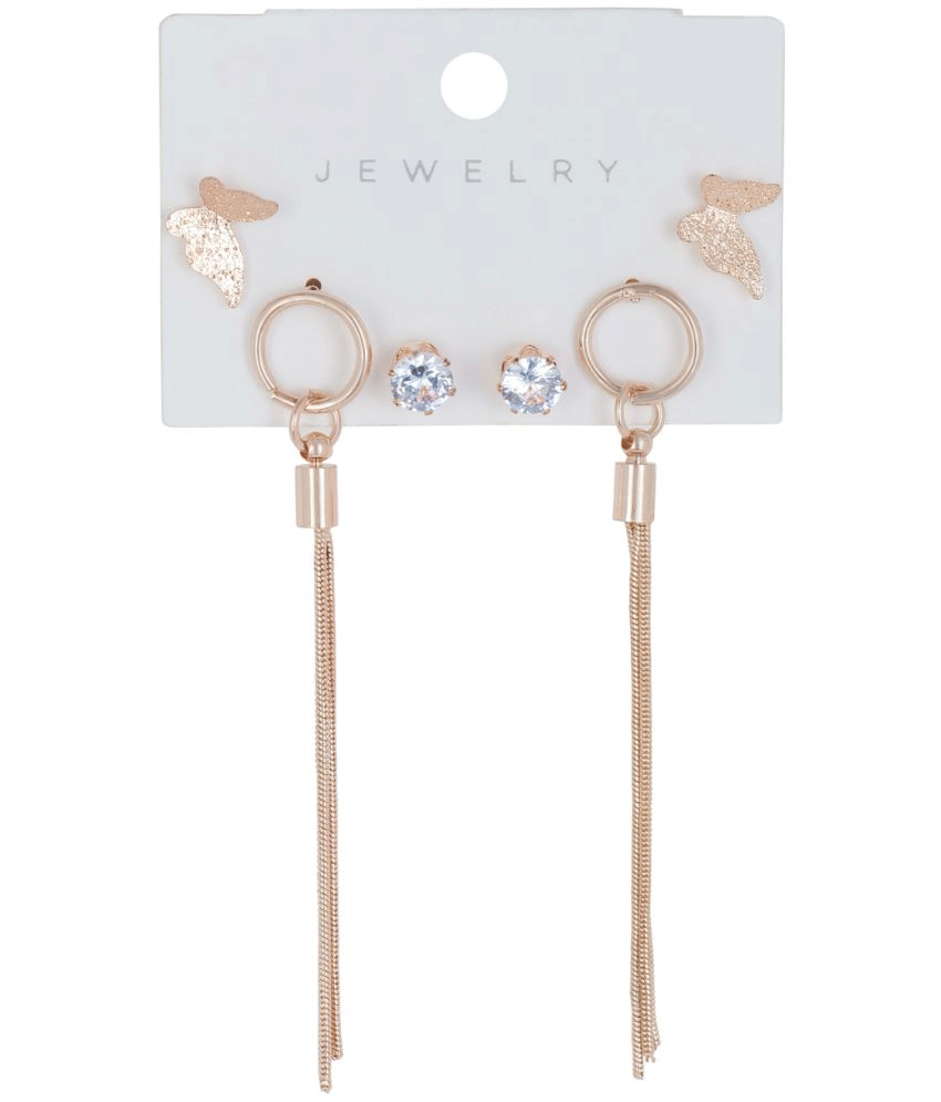     			Jiyanshi fashion Rose Gold Drop Earrings ( Pack of 3 )