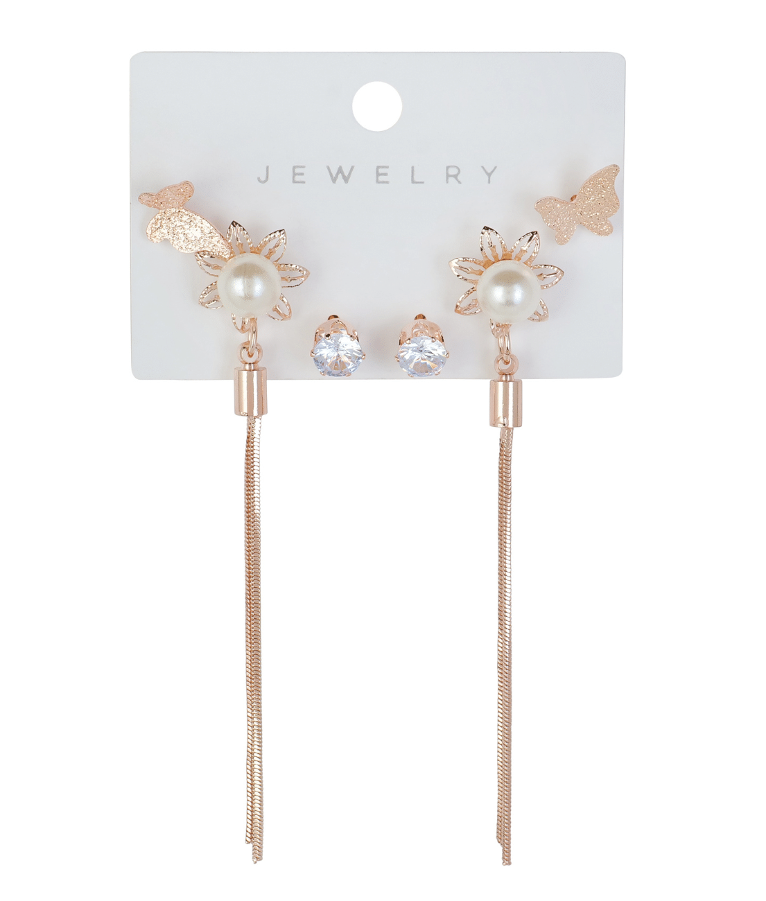     			Jiyanshi fashion Rose Gold Drop Earrings ( Pack of 3 )