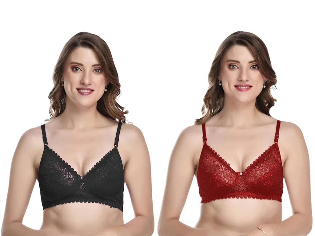 Kiran Enterprises Pack of 2 Net Women's Everyday Bra ( Black,Maroon ) Kiran Enterprises Pack of 2 Net Women's Everyday Bra ( Black,Maroon )