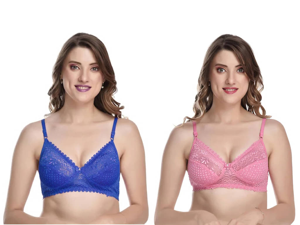 Kiran Enterprises Pack of 2 Net Women's Everyday Bra ( Blue,Pink ) Kiran Enterprises Pack of 2 Net Women's Everyday Bra ( Blue,Pink )