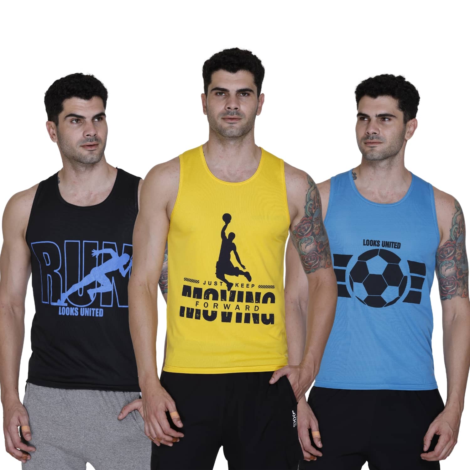 Looks United Pack of 3 Polyester Gym Vest For Men ( Multi ) - Nightwear & Loungewear | Buy online on ZillyBuy
