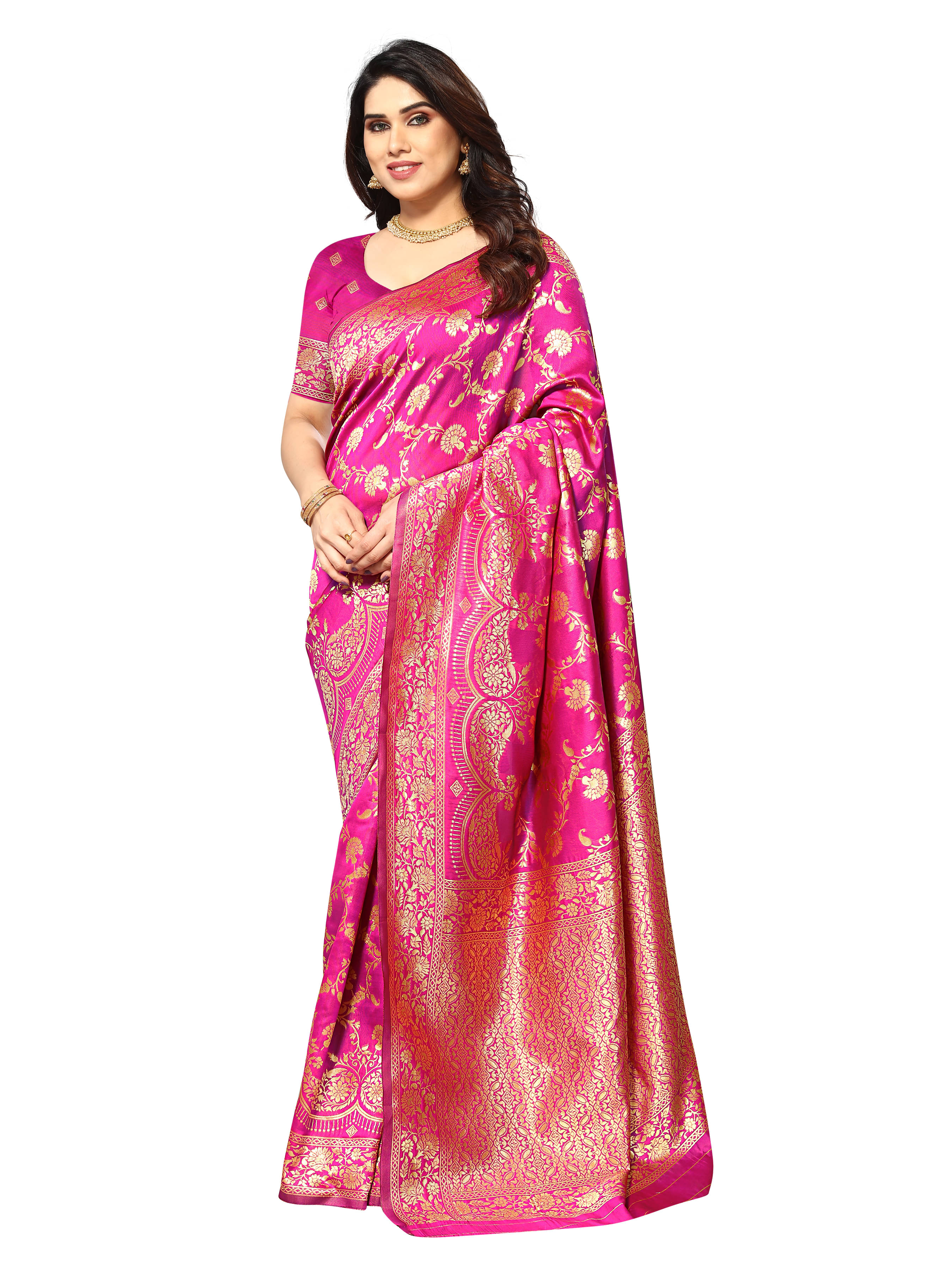 Sidhidata Banarasi Silk Self Design Saree With Unstitched Blouse Piece ( Pink )     			Sidhidata Banarasi Silk Self Design Saree With Unstitched Blouse Piece ( Pink )