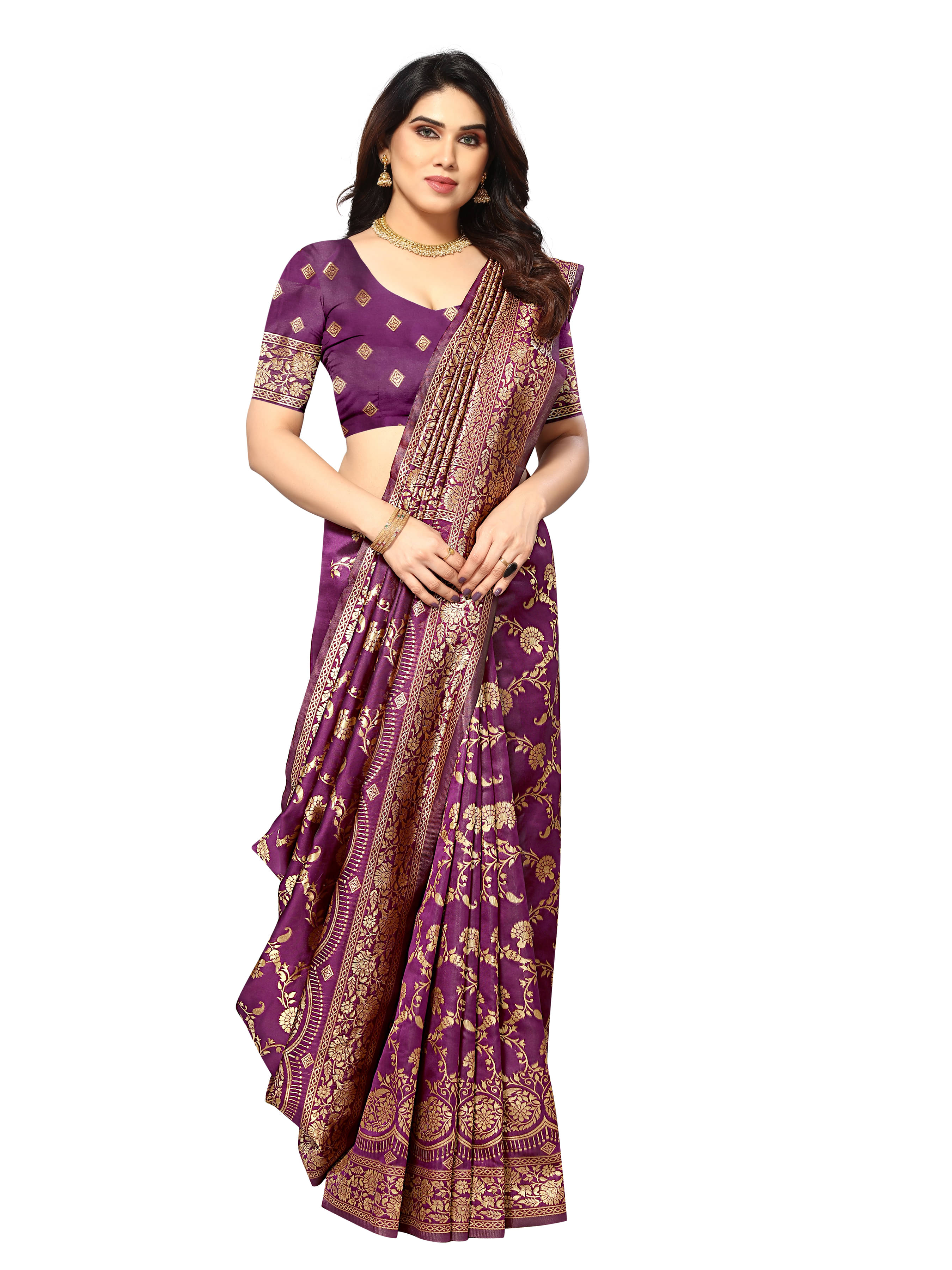 Sidhidata Banarasi Silk Self Design Saree With Unstitched Blouse Piece ( Magenta ) Sidhidata Banarasi Silk Self Design Saree With Unstitched Blouse Piece ( Magenta )