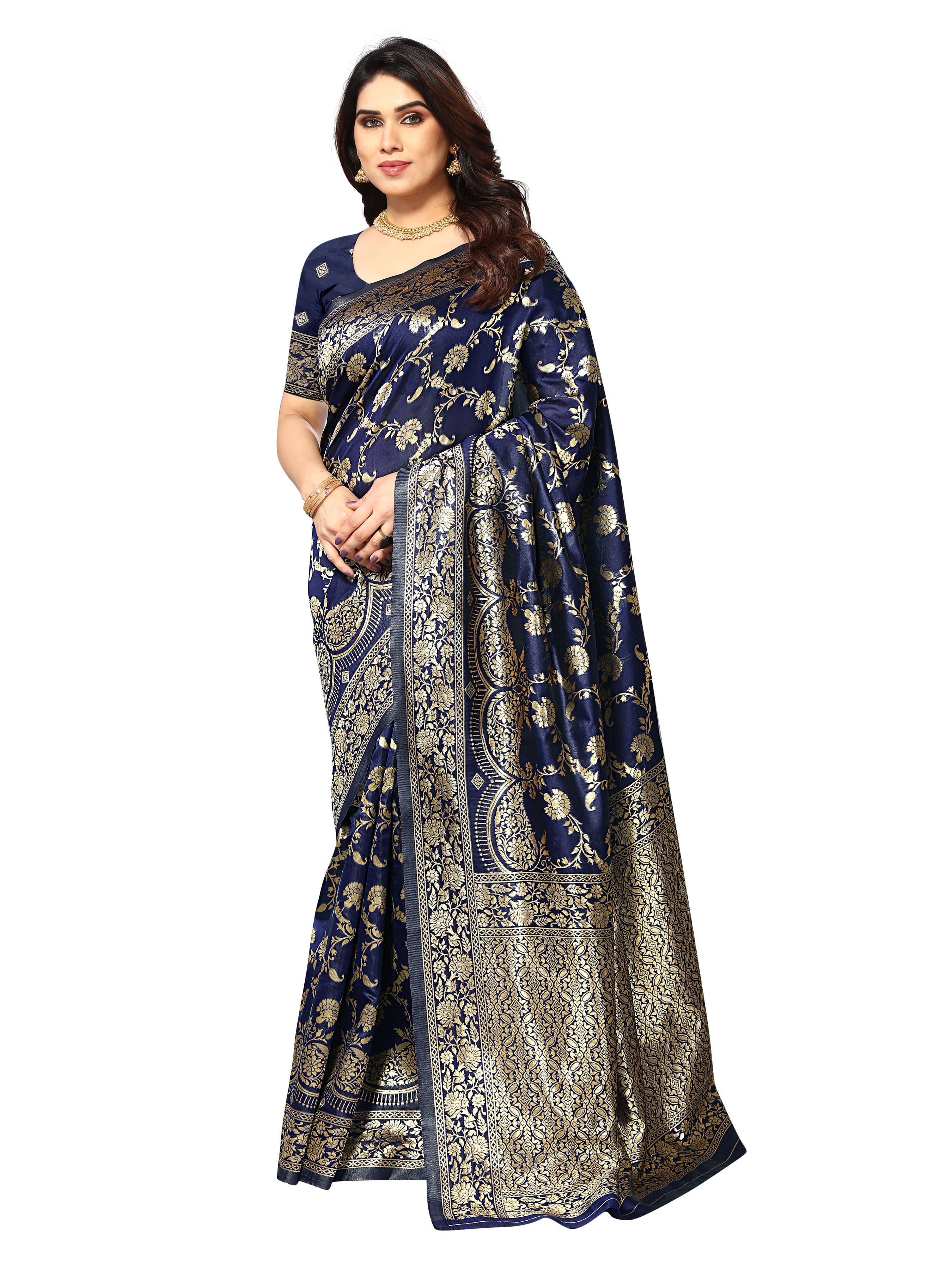     			Sidhidata Banarasi Silk Self Design Saree With Unstitched Blouse Piece ( Navy Blue )