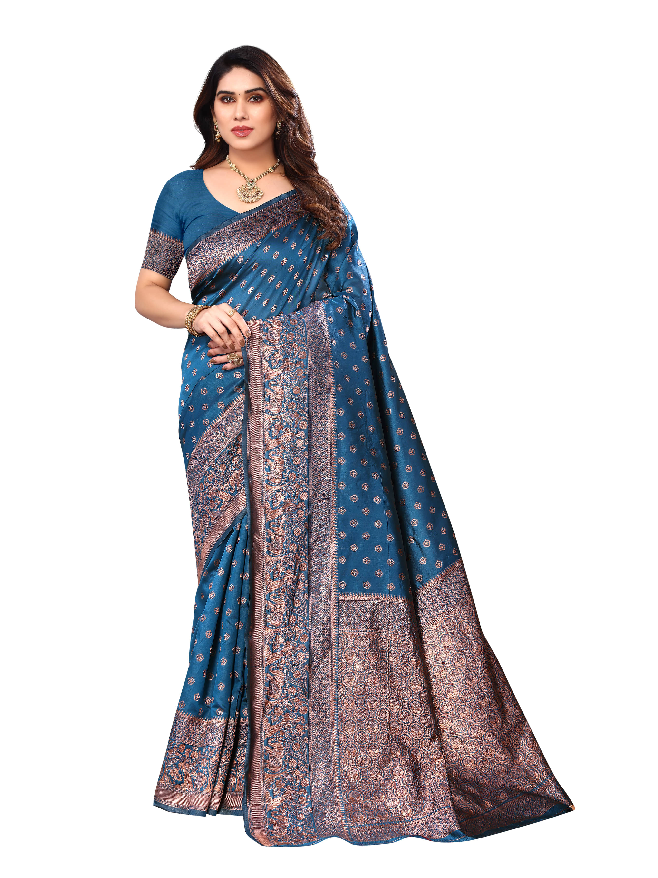 Sidhidata Banarasi Silk Self Design Saree With Blouse Piece - SkyBlue ( Pack of 1 ) - Sarees | Buy online on ZillyBuy