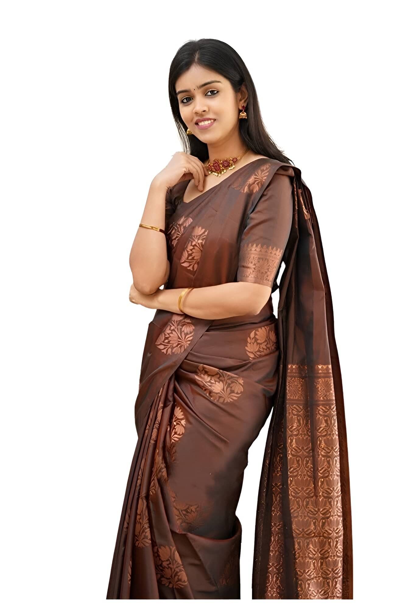     			Sidhidata Banarasi Silk Self Design Saree With Unstitched Blouse Piece ( Brown )