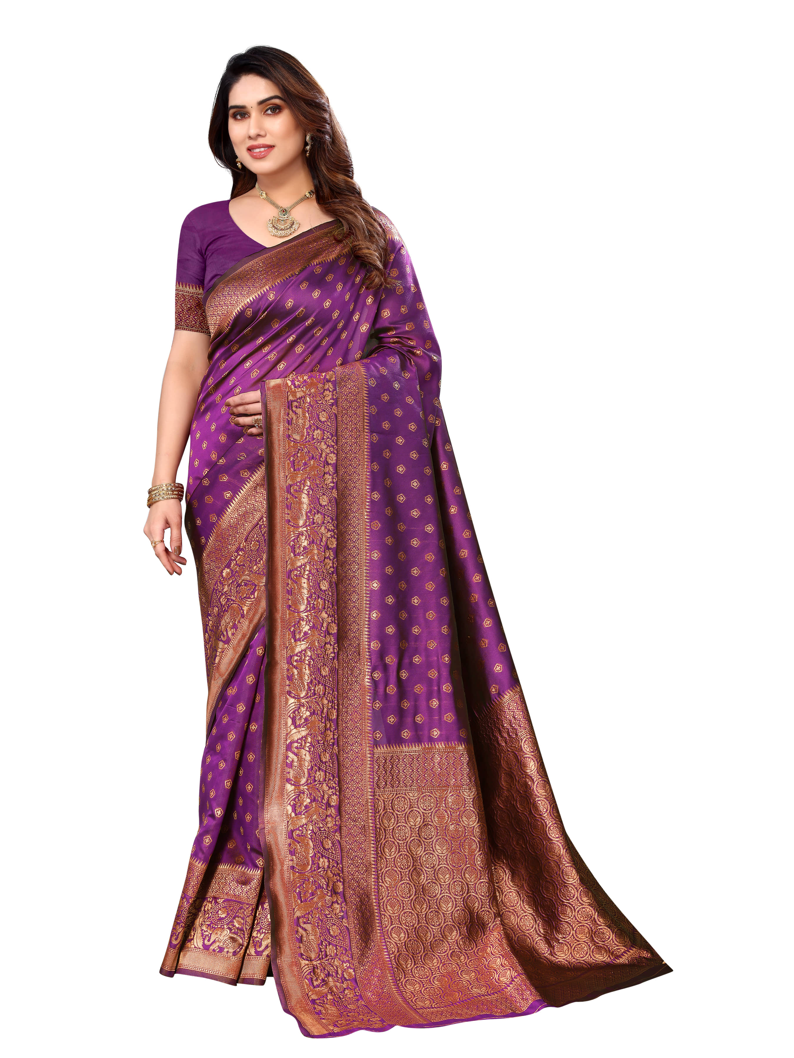 Sidhidata Banarasi Silk Self Design Saree With Blouse Piece - Magenta ( Pack of 1 ) - Sarees | Buy online on ZillyBuy